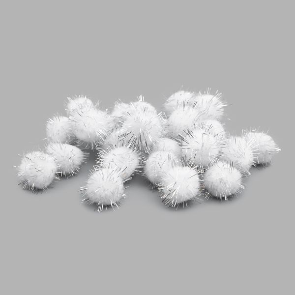 Помпоны с люрексом 25 мм, 125 шт., Астра (28 белый)