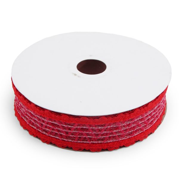 Тесьма отделочная ажурная 38 мм, 25 м, (04 красный)