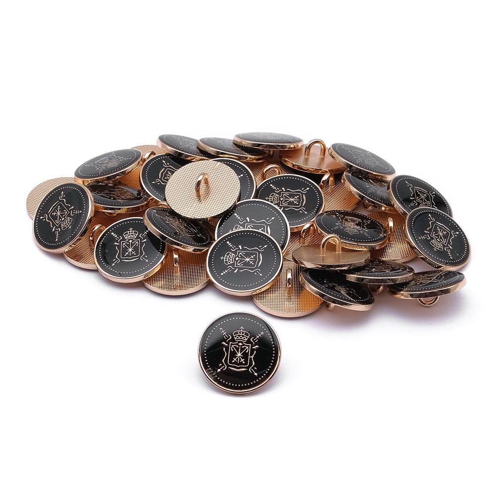 Пуговицы на ножке Герб 32L (20мм), металл (Black/G (черный/золото)), ME-657, 36 шт