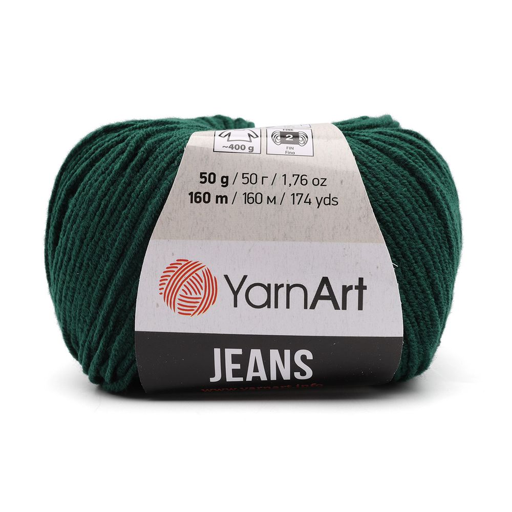 Пряжа YarnArt (ЯрнАрт) Jeans / уп.10 мот. по 50 г, 160 м, 92 темно-зеленый