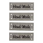 Бирка кожаная пришивная "Hand Made" 1,4х4см, уп.4 шт (светло-серый)