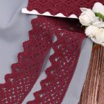 Кружево вязаное (тесьма) 50 мм / 3 метра, хлопок, TBY.1003, F178 бордо