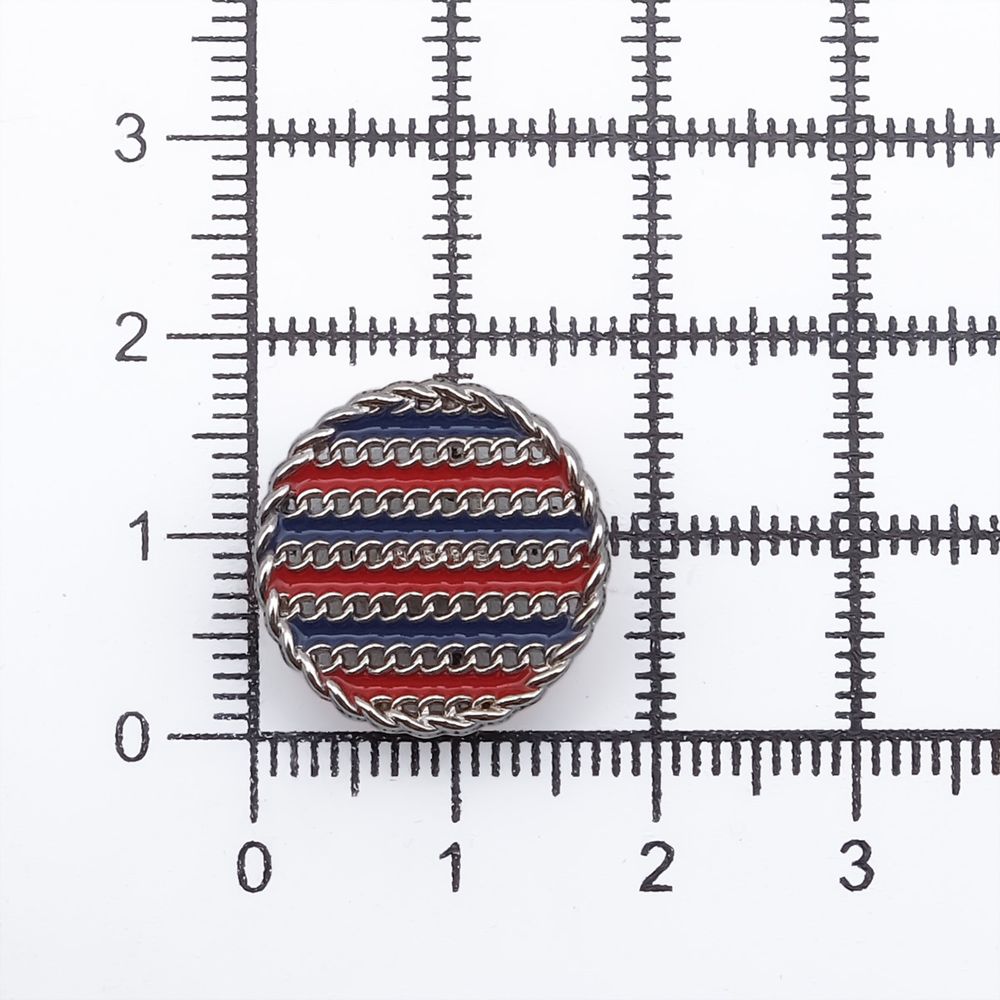 Пуговицы на ножке Твидовая 28L (18мм), металл (Blue/Red (синий/красный/серебро)), ME-651, 36 шт