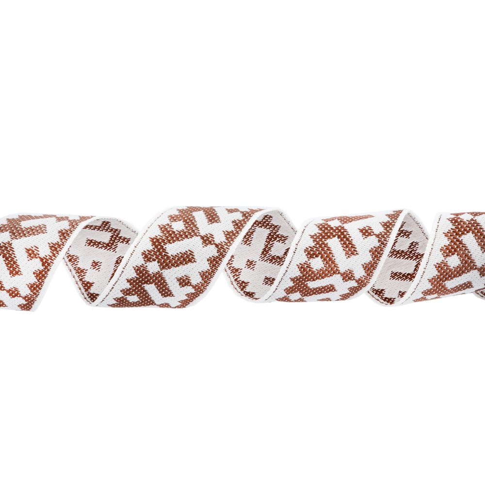 Лента (тесьма) жаккардовая 24.0 мм / 25 метров, Орнамент для северных народов, рис 9674 белый/коричневый, Gamma С3772