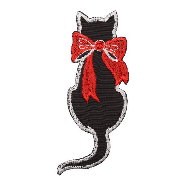 Термоаппликация Кот с бантом, 40х130мм 10 шт (черный), 13396