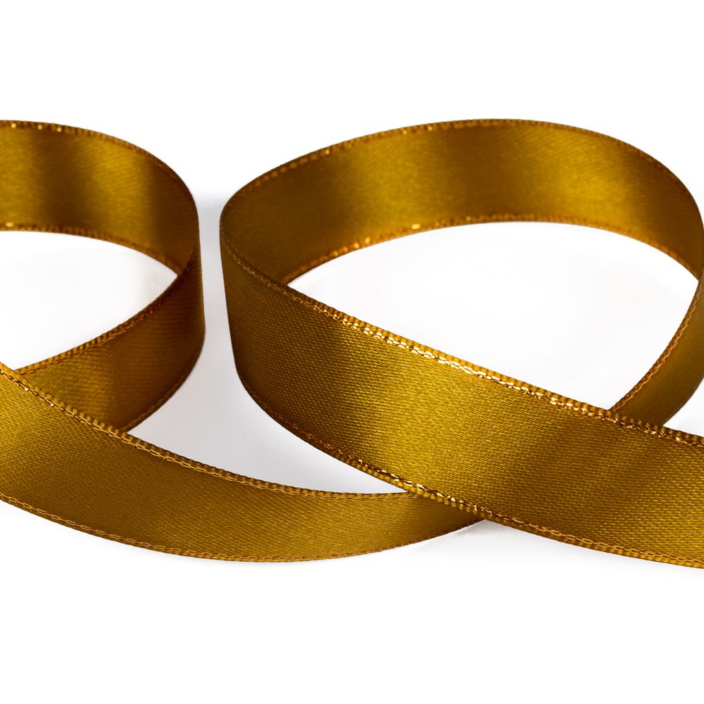 Лента атласная 2-сторонняя с метанитью 20.0 мм / 33±2 метра, 121 горчичный/золото, Gamma AL-20M