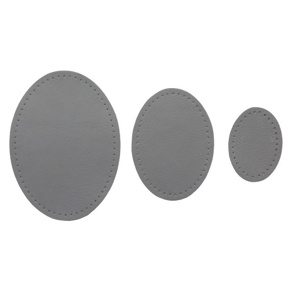 Набор заплаток пришивных из кожи, овал 4х5,5см, 6х8,2см, 8х10,9см, с перфорацией, 3 шт (07 серый), 9404