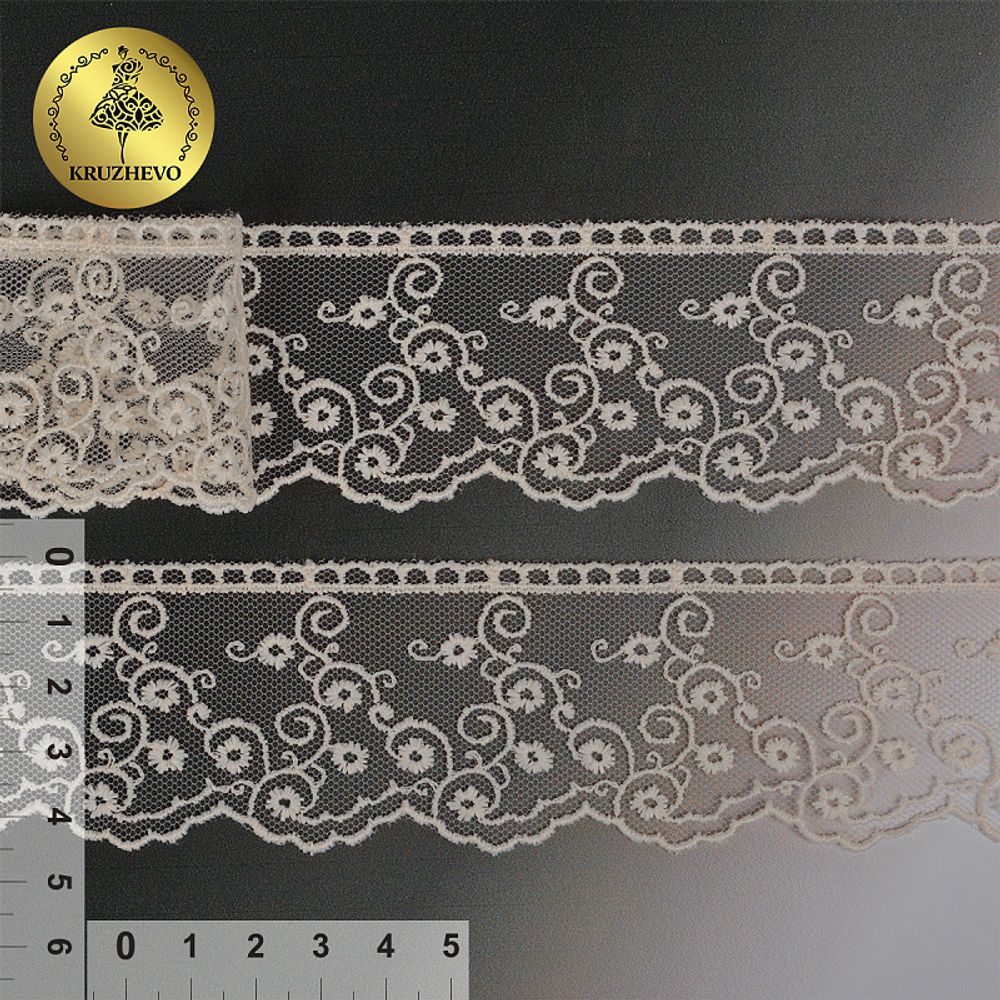 Кружево на сетке 45 мм, диз. 185, цв.375 персик, уп. 14 м, Kruzhevo