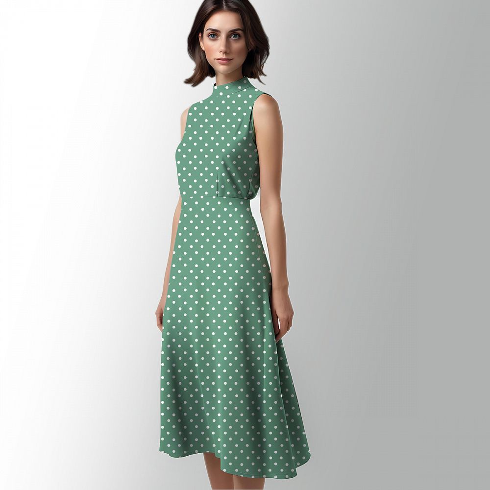 Штапель в горошек 90 г/м², 145 см / 2 метра, TBY.Vidt.05 цв.зеленый