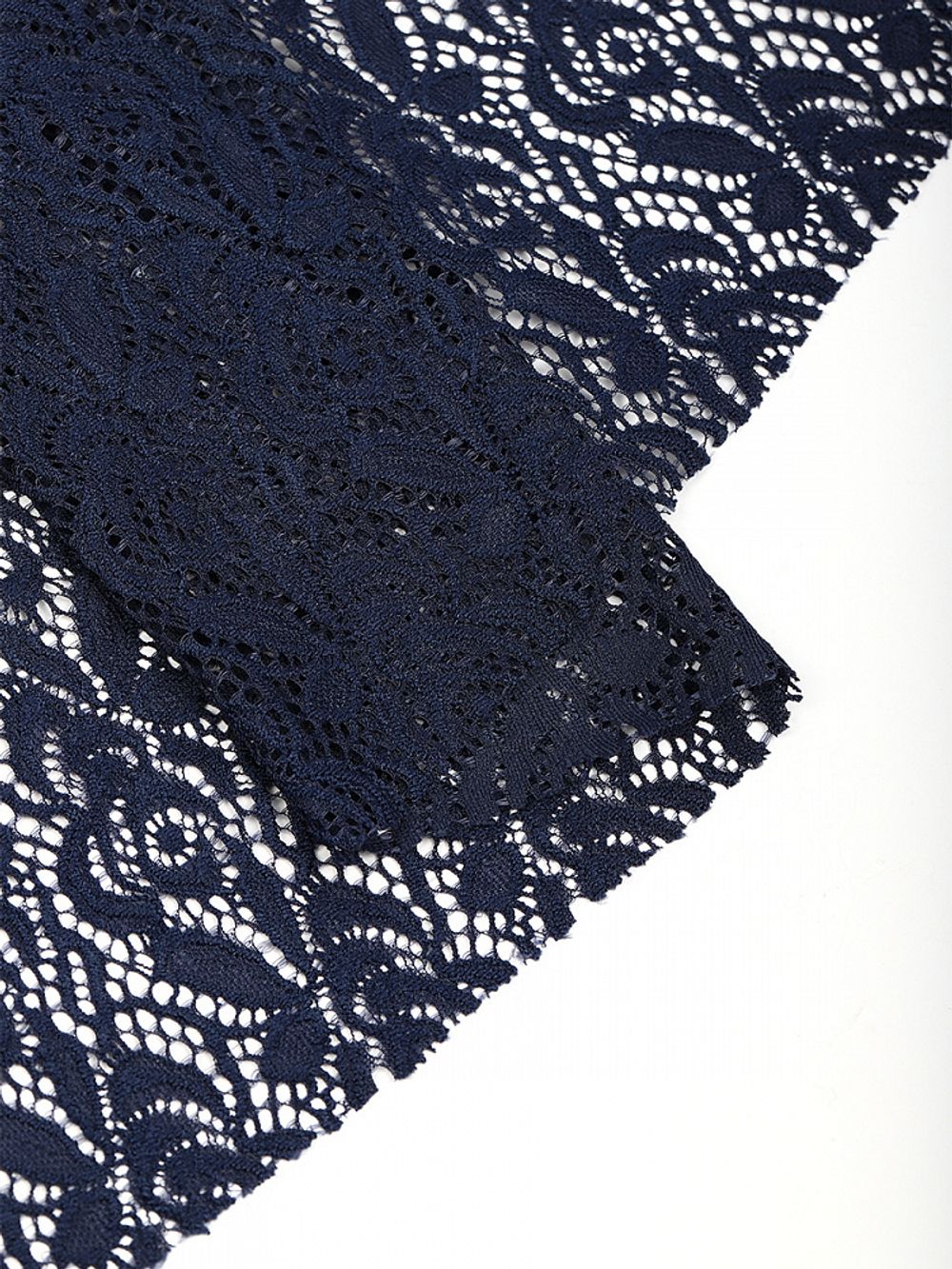 Ткань кружевная гипюр стрейч 160 г/м², ш.150см, арт.SZ031636 цв.142 темно-синий, уп.25м