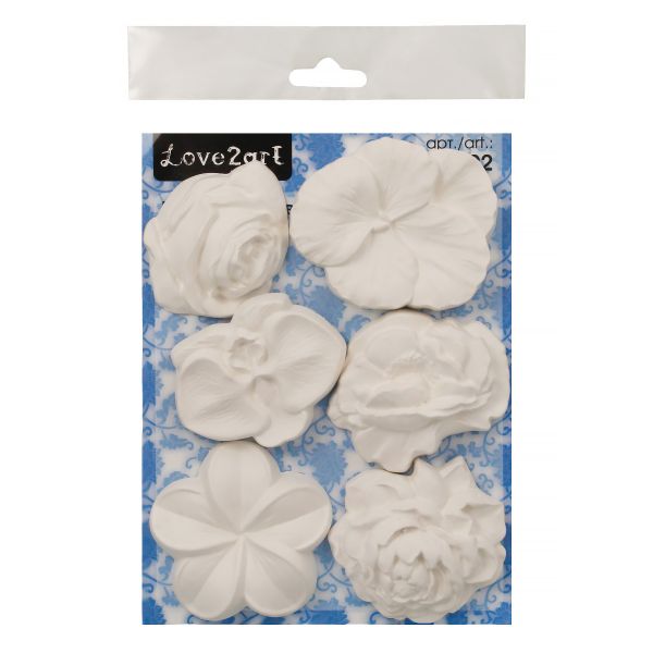 Заготовка гипсовая (набор) Цветы, 5х6 ±2 см, 6 шт, Love2art ВА-02