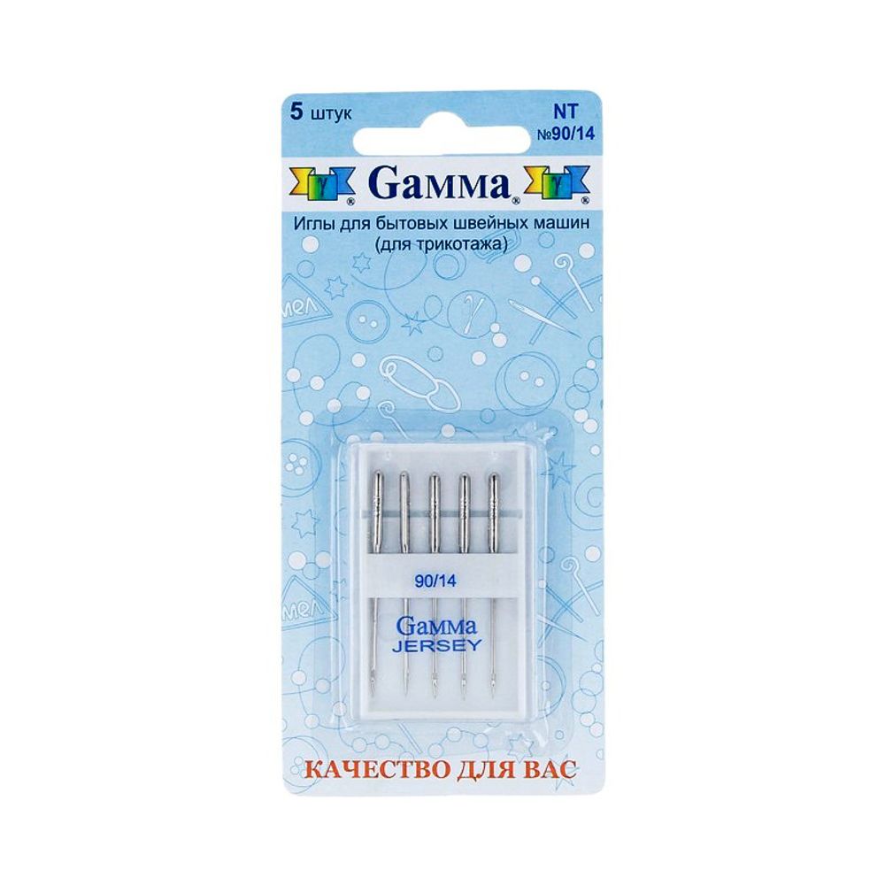 Иглы для швейных машин для трикотажа 130/705 H, №90, 5 игл, М, Gamma NT №90