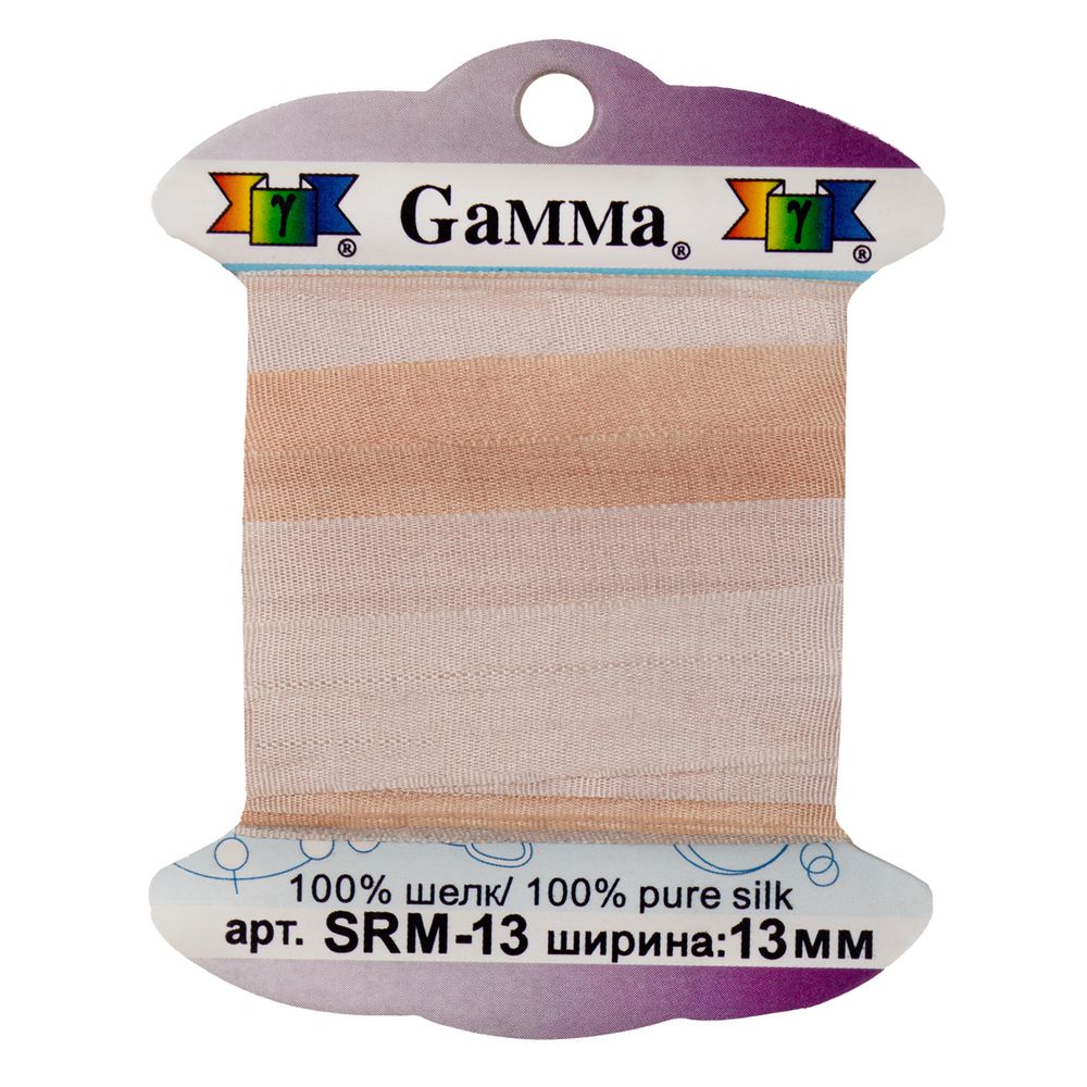 Лента (тесьма) шелковая 13.0 мм / 9.1±0.5 метров, M033 бл.бежевый/желто-коричневый, Gamma SRM-13