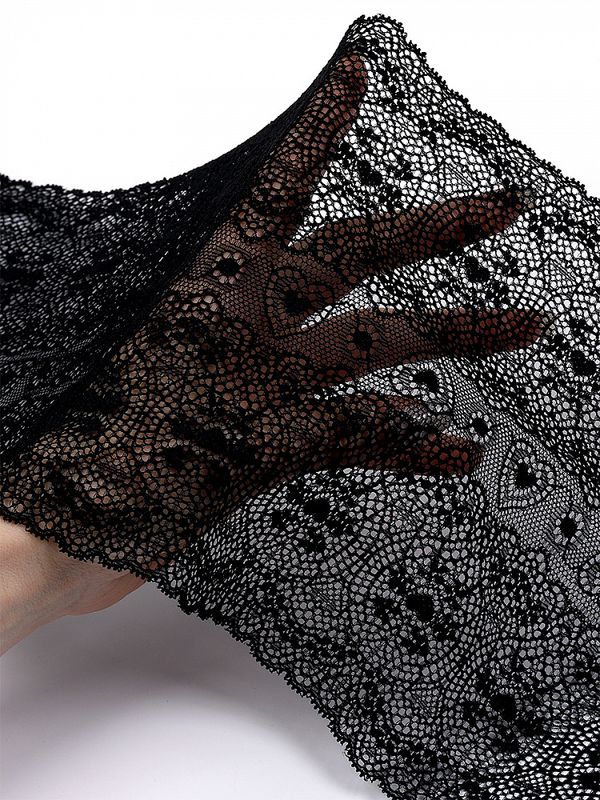 Кружево бельевое эластичное 185 мм / 2.7 м, 6185, цв.02 черный, Kruzhevo