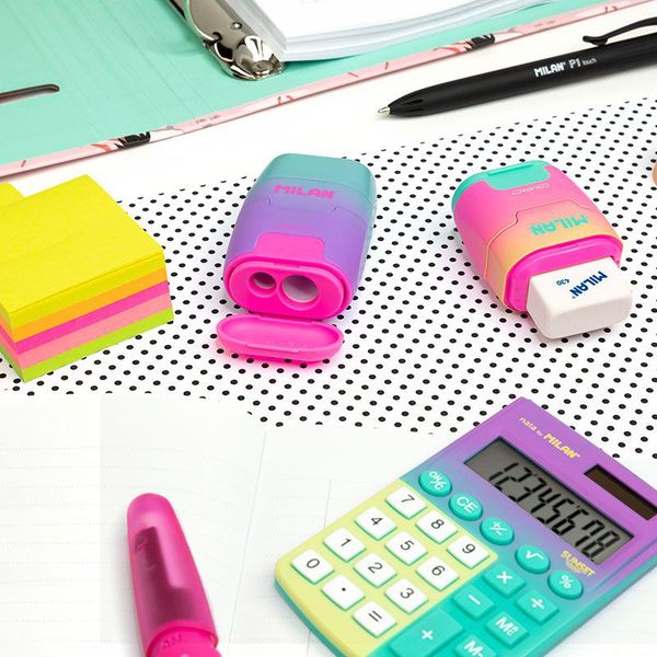 Набор ластик и точилка для карандашей COMPACT + 2 запасных ластика, BYM10451 желтый, Milan, BYM10451