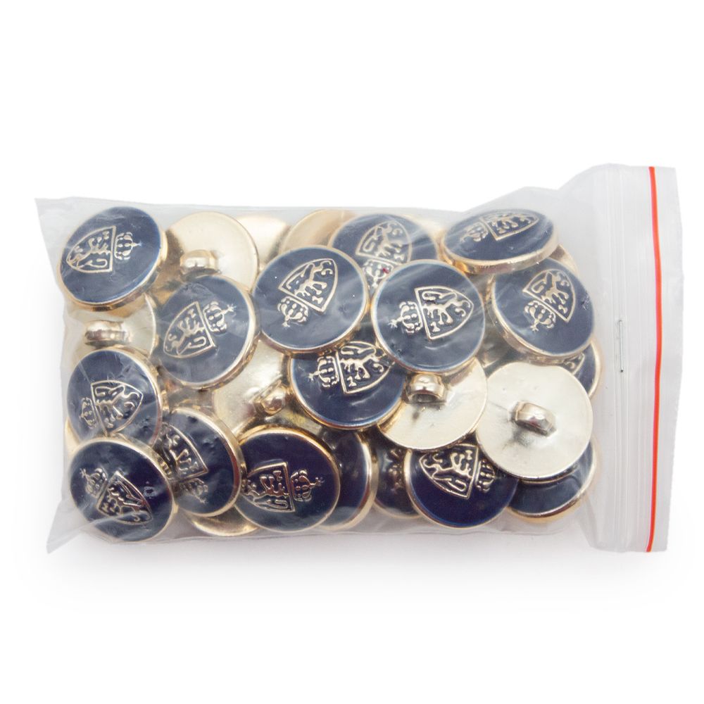 Пуговицы на ножке 24L (15мм), пластик (g.blue (синий/золото)), 36 шт, PS39
