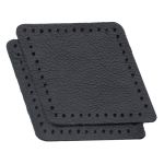 Заплатки пришивные из кожи, ромб 6х8,4см с перфорацией, 2 шт, 100% кожа, 01 черный, 9115