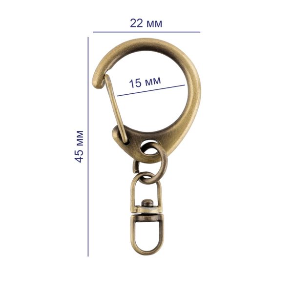 Карабин металл 15.0 мм (45х22 мм), 10 шт, 24 под бронзу, Gamma GH 114/15/10