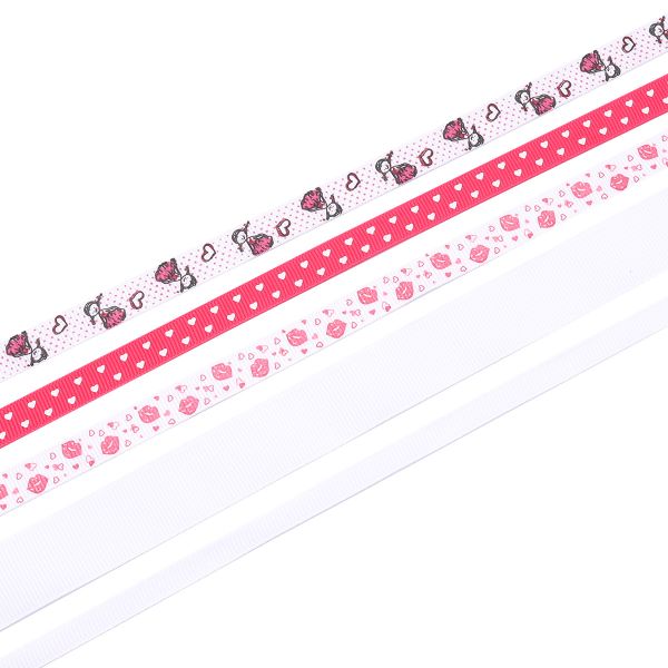 Набор репсовых лент, 5 шт, 45 м (2 шт по 18 м и 3 шт по 3 м), цвет белый