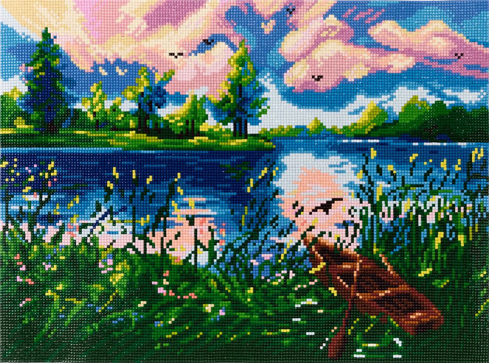 Алмазная (кристальная) мозаика Фрея, Лодка в камышах, 40х30 см