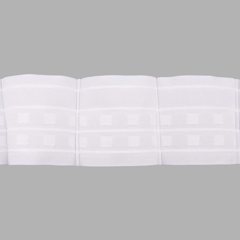 Лента (тесьма) шторная: сборка бантовая (1:2.75) 80 мм / 50 метров, (2 ряда петель, 4 шнура), C807 белый