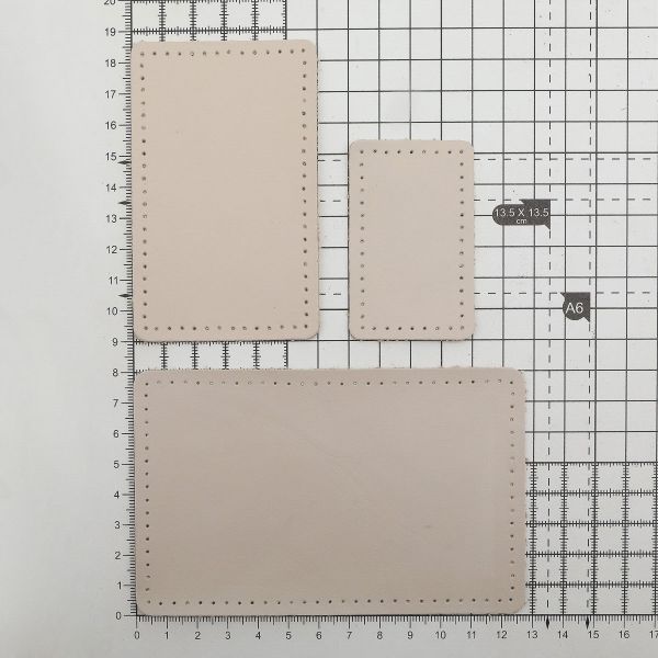 Набор заплаток пришив. из кожи, прямоуг-к 4х6,4см, 6х9,6см, 8х12,7см, с перфорацией, 3 шт (06 бежевый), 9403