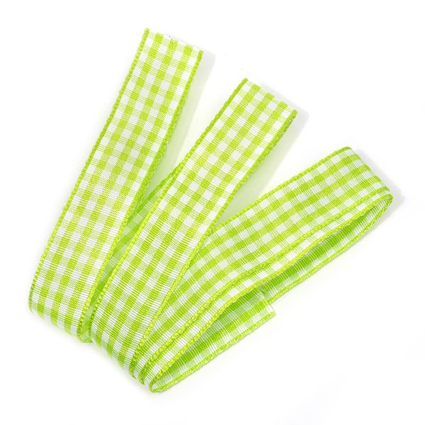 Лента тканевая с рисунком Клетка 15 мм, салатовый/белый