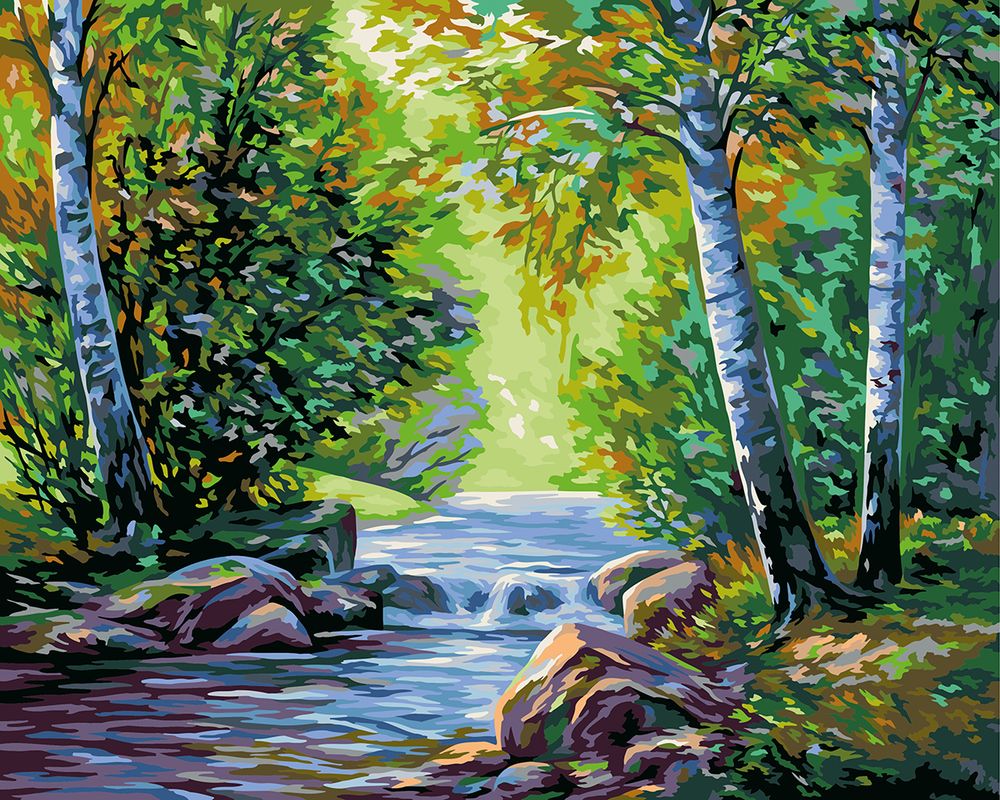 Набор для раскрашивания по номерам 50х40 см, "Река в лесу", Фрея, PNB/PL-316