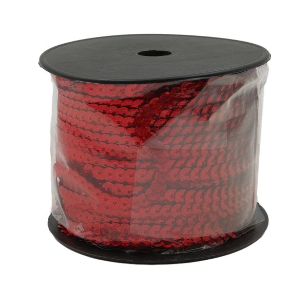 Тесьма пайетки, 6 мм, 73м (50103 красный)