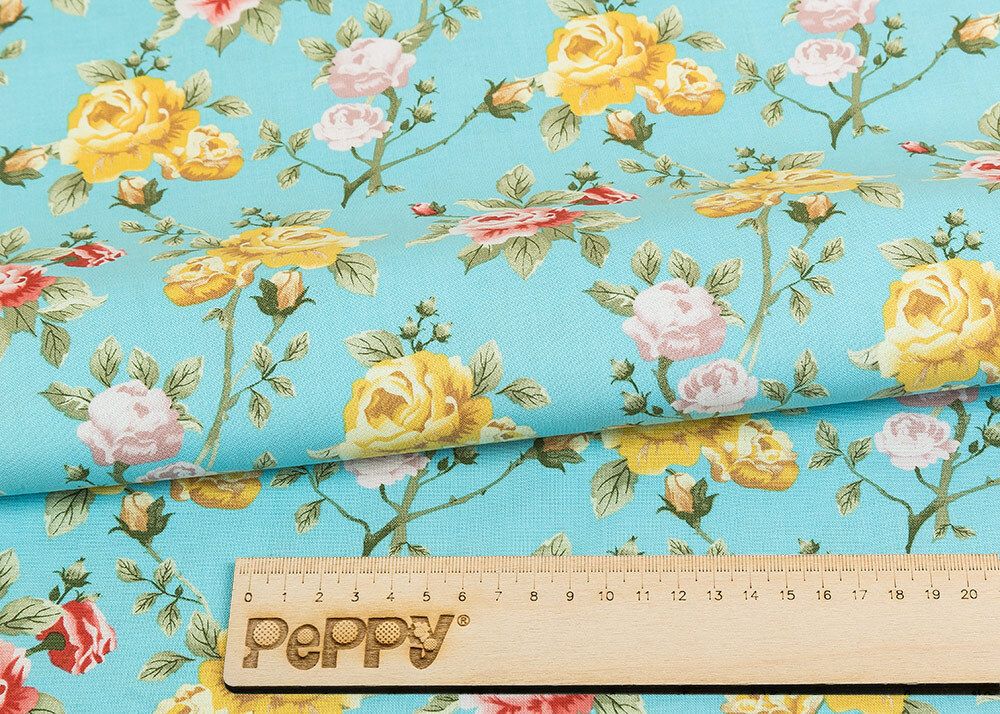 Ткань для пэчворка Peppy Версальские сады, рулон 112 см / 5 метров, ВС-14 голубой, Peppy