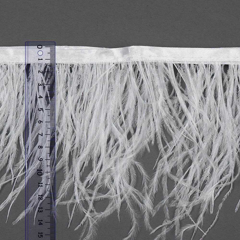 Перья на ленте декоративные Страус FBY-15-01 15см белый уп.2м