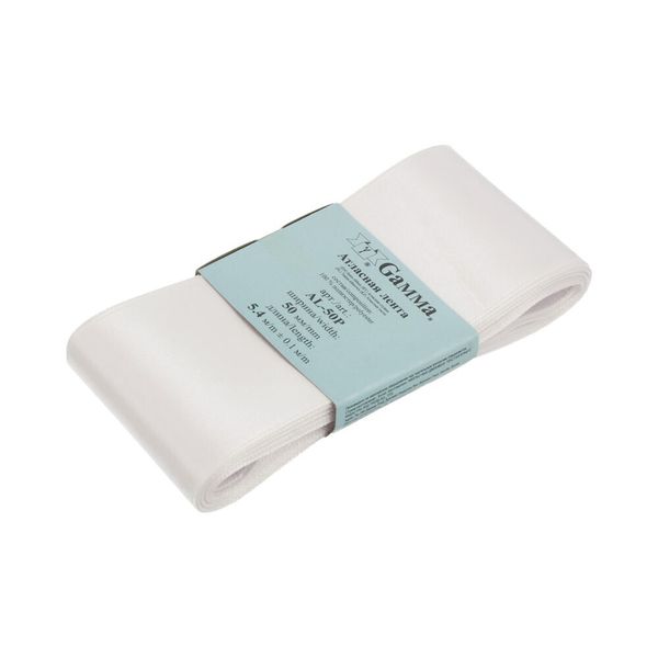 Лента атласная 1-сторонняя 50.0 мм / 5 шт по 5.4 метра, №001 белый, Gamma AL-50P