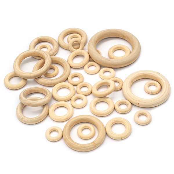 Заготовка для декорирования Набор деревянных неокрашенных колец, 2-7 см, 33 шт, Astra&Craft