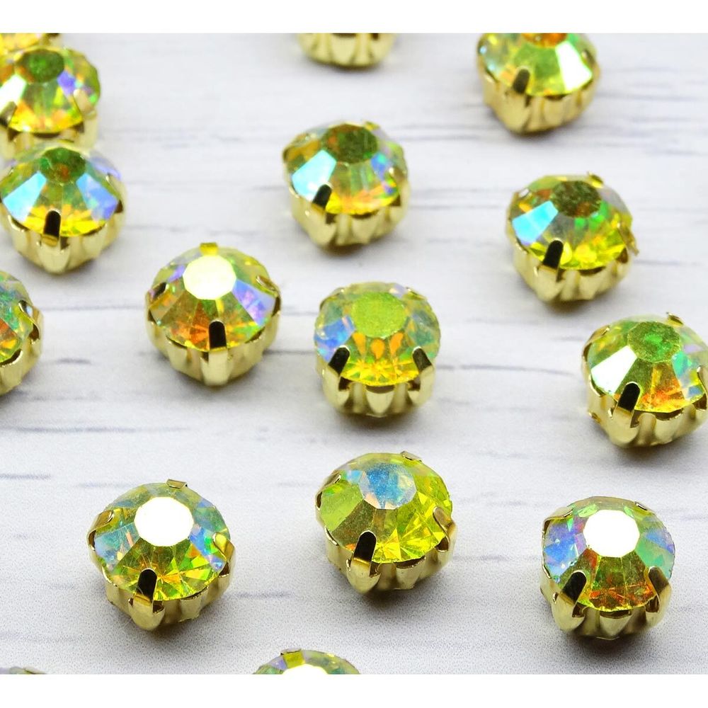 Хрустальные стразы в цапах, желтый, с покрытием, 8 мм, 10 шт/упак ЗЦ017ДС88