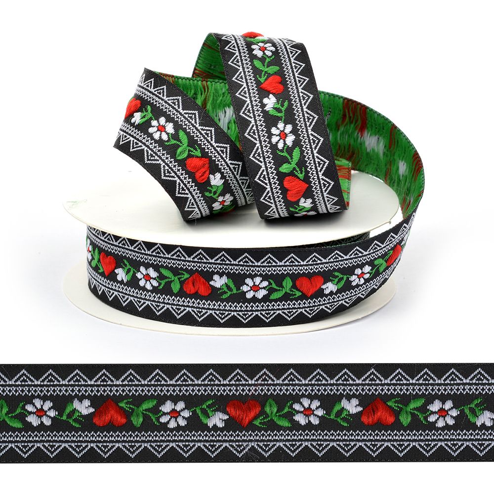 Лента (тесьма) жаккардовая 25.0 мм / 10±0.5 метров, VB.218256, черный/красный Лента (тесьма) жаккардовая 25.0 мм / 10±0.5 метров, VB.218256, черный/красный