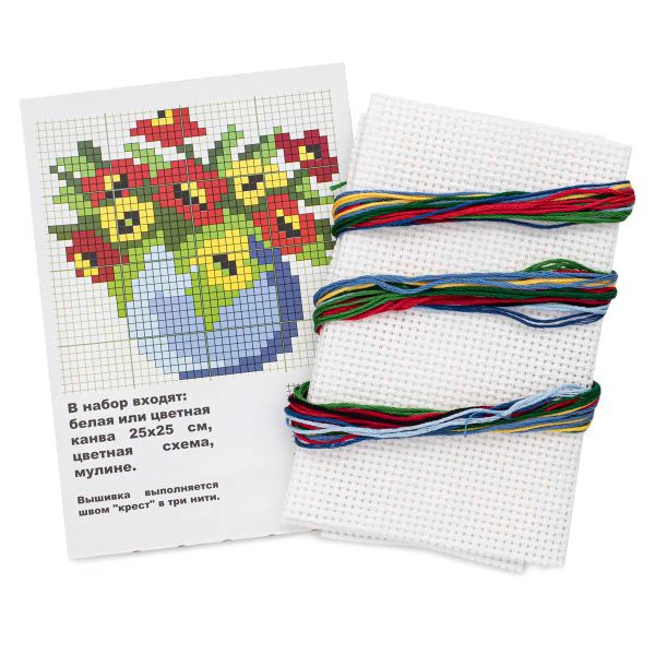 Набор для вышивания нитками РС Студия, Ваза с цветами 10х10 см