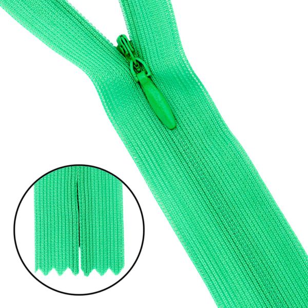 Молния потайная (скрытая) Т3 (3 мм) 1 зам., н/раз., 50 см, нейлон, F241 св.зеленый, 10 шт