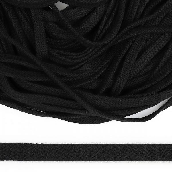 Шнур плоский х/б ⌀12.0 мм / 50 метров, турецкое плетение TW цв.032 чёрный
