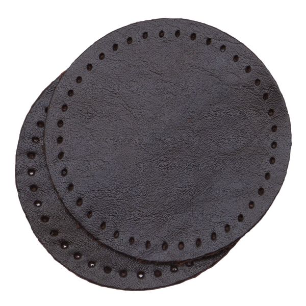 Заплатки пришивные из кожи, круг ⌀6см с перфорацией, 2 шт, 100% кожа, 03 темно-коричневый, 9111