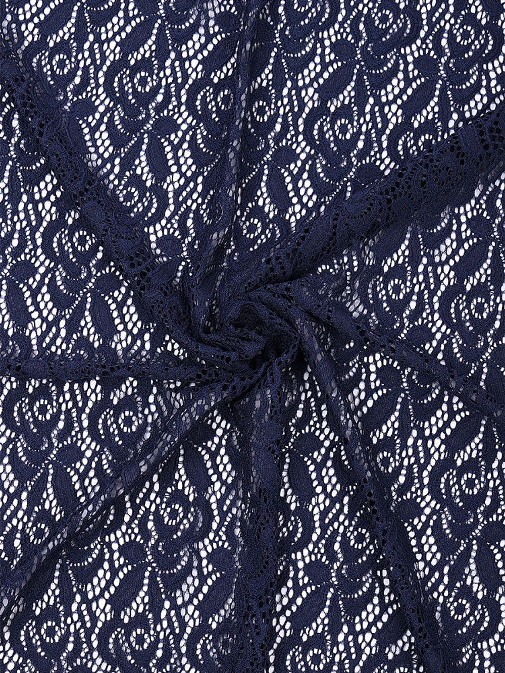 Ткань кружевная гипюр стрейч 160 г/м², ш.150см, арт.SZ031636 цв.142 темно-синий, уп.25м