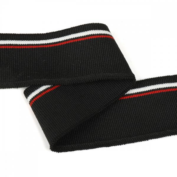 Подвяз (довяз) трикотажный 3.5х80 см, черный с белыми и красной полосами, 100% п/э, 5 штук