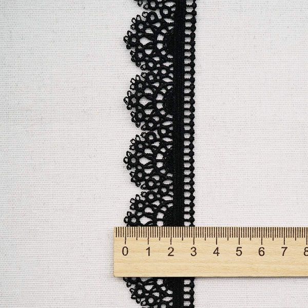 Кружево гипюр (плетёное) 30 мм / 13.72 метра, черный, 3AR3499