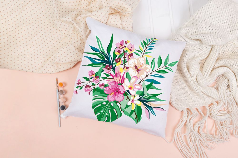 Раскраска на сумке Фрея, раскраска на наволочке Тропический микс, 40х40 см