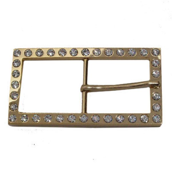 Пряжка ременная металл 100х53 мм, 2 шт, со стразами, 30 золото (прозрачный), Micron GB 1344