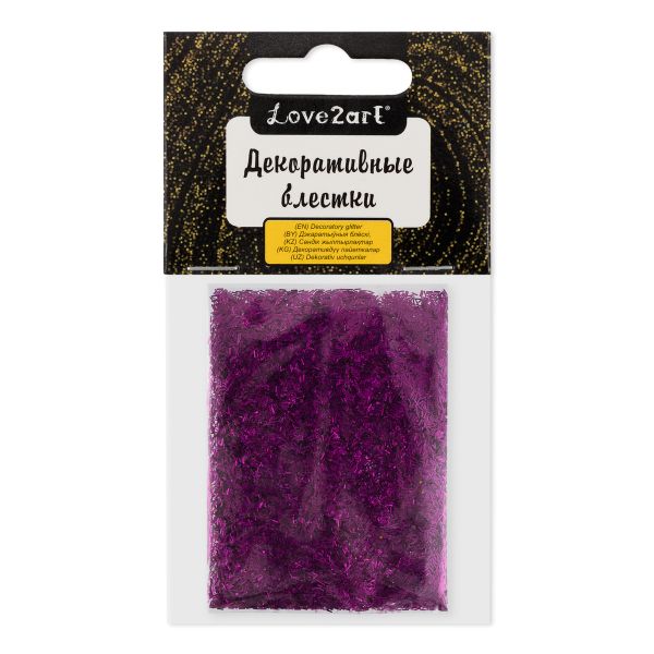 Блестки декоративные стружка 0.2х1.5 мм, 25 г (5х5 г), 4.5 мл, 19 сиреневый/lilac, Love2art GLI-03