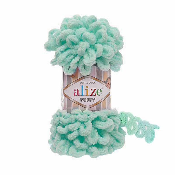 Пряжа Alize (Ализе) Puffy / уп.5 мот. по 100 г, 9м, 019 светло-бирюзовый A