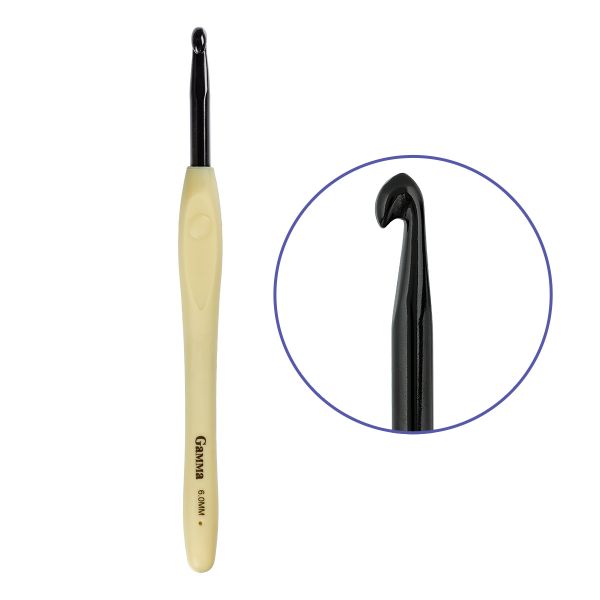 Крючок для вязания с прорезиненной ручкой ⌀6.0 мм, 16 см, алюминий, Gamma RH-BL