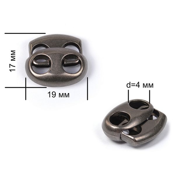 Фиксатор (зажим) для шнура металл 17х19мм, отв.4мм, OR.0305-5353, цв. мат.черный никель уп. 100 шт