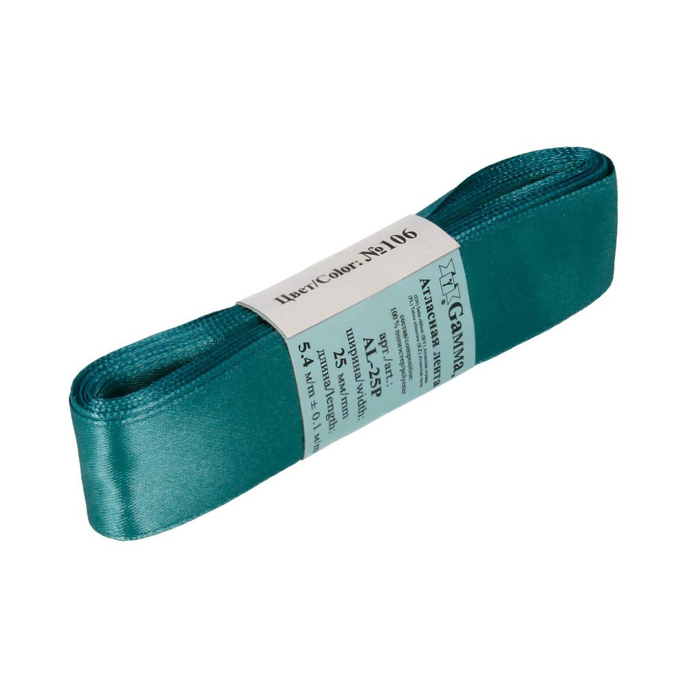 Лента атласная 1-сторонняя 25.0 мм / 5 шт по 5.4 метра, №106 т.зеленый, Gamma AL-25P Лента атласная 1-сторонняя 25.0 мм / 5 шт по 5.4 метра, №106 т.зеленый, Gamma AL-25P