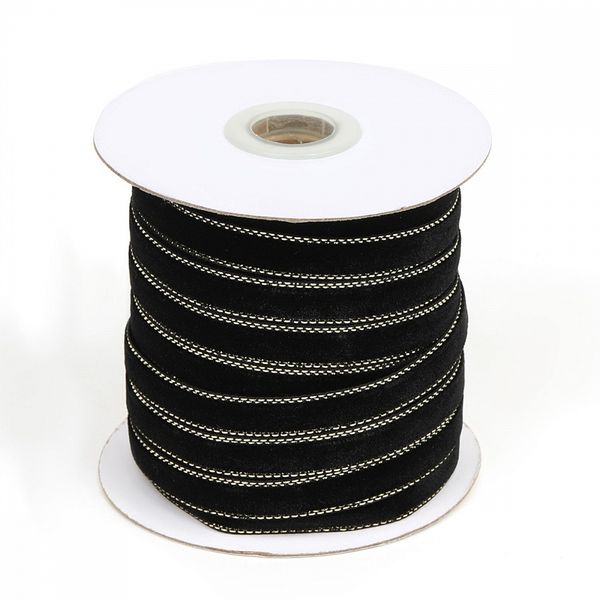 Лента бархатная (тесьма) 10.0 мм / 30 метров, нейлон, черный-золото, уп. 30 м, M10004